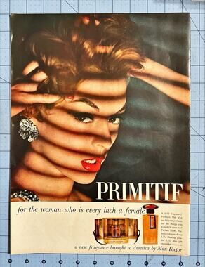 1956 Max Factor Primitif Perfume Jean Patchett Vintage Color Original Ad